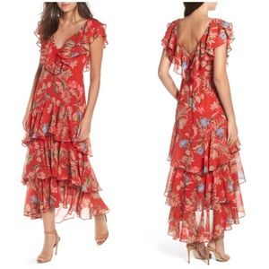 Wayf women’s tiered red floral dress, size 8